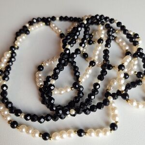 2 Vintage Beaded Necklaces Faceted & Round Beads W/ Faux Pearls 32" 34"
